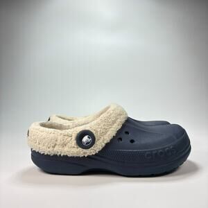 Crocs Blitzen Clogs Navy Blue Fleece Lined Slip-On Comfort Shoes Womens Size 9